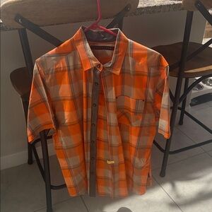 Sean John Orange and Gray Plaid Short-Sleeve Button-Down Shirt